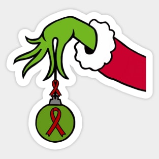 The Mean Green One holding awareness ribbon Christmas ball (Red) Sticker